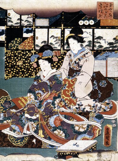 Japanskt tryck: två kvinnor, n.d. av Japanese School