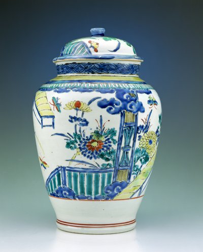 Burk och lock dekorerade med Kakiemon-emaljer, ca 1680 (porslin) av Japanese School