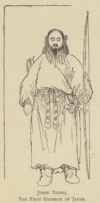 Jimmu Tenno, den första kejsaren av Japan (litho) av Japanese School
