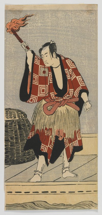 Kabuki-skådespelaren Ichikawa Monnosuke II som fiskare, Edo-period, sent 1780-tal eller tidigt 1790-tal (träblock i färg) av Japanese School