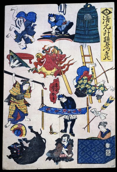 Kabuki teaterscener och föremål av Japanese School