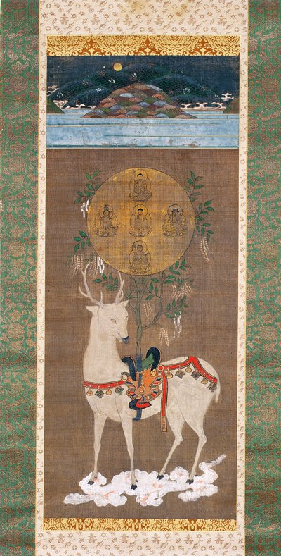 Kasuga-hjort med mandala, Muromachi-perioden (1392-1573) (målning på siden) av Japanese School