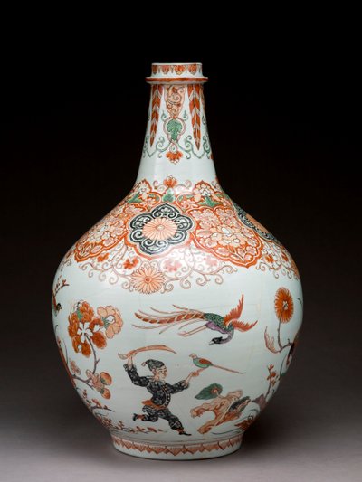 Stor flaskvas, dekorerad i Holland i Imari-stil, Ko-Imari, sent 1600-tal (lergods med emalj överglasyr) av Japanese School
