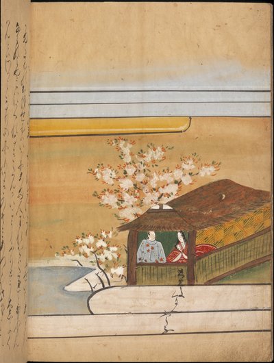 Man och kvinna i en paviljong, illustration från 