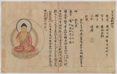 Manuskript och bild av Buddha (bläck och färg på papper) av Japanese School