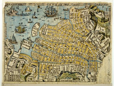 Karta över Nagasaki, ca 1801 (träsnitt i färg) av Japanese School