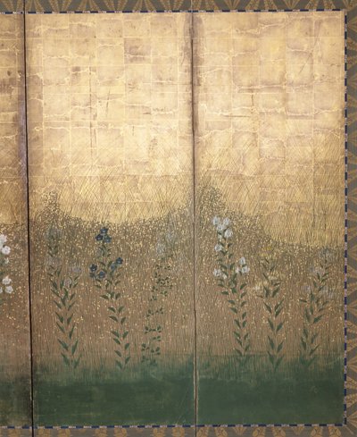 Moon In Musashi Plain (färg och guld på papper) av Japanese School