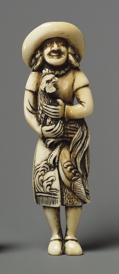 Netsuke modellerade som utlänning med kirin, 1800-talet (elfenben) av Japanese School
