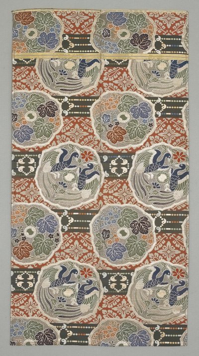 Obi Fragment, sent 1800-tidigt 1900-tal (Sidentyg) av Japanese School