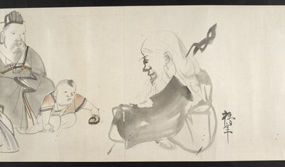 Eller. 14872, f.30 Två vuxna och ett barn, från Yoshida Seisai (handscroll) av Japanese School