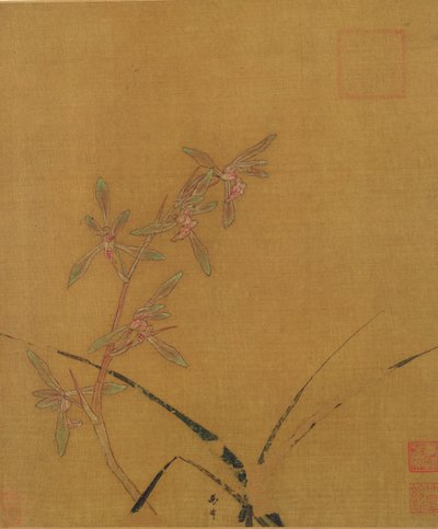 Orkidéer (bläck på siden) av Japanese School