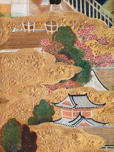 Osakazu Byobu - Japansk vikskärm med åtta paneler (målning) av Japanese School