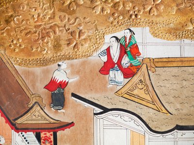 Osakazu Byobu - Japansk vikskärm med åtta paneler (målning) av Japanese School