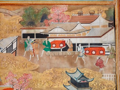 Osakazu Byobu - Japansk vikskärm med åtta paneler (målning) av Japanese School