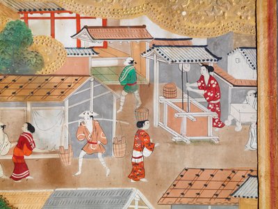 Osakazu Byobu - Japansk vikskärm med åtta paneler (målning) av Japanese School