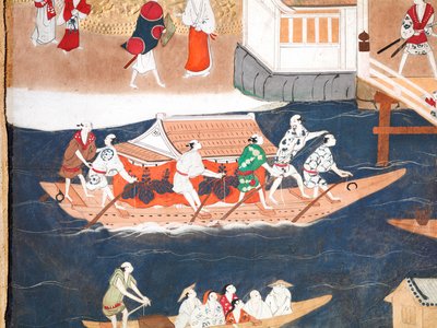 Osakazu Byobu - Japansk vikskärm med åtta paneler (målning) av Japanese School