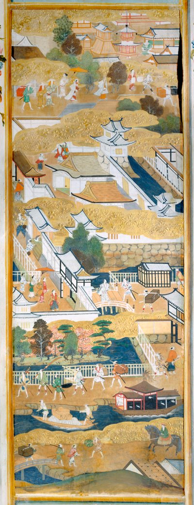 Osakazu Byobu - Japansk vikskärm med åtta paneler (målning) av Japanese School
