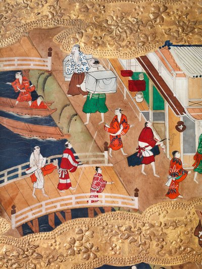 Osakazu Byobu - Japansk vikskärm med åtta paneler (målning) av Japanese School