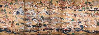 Osakazu Byobu - Japansk vikskärm med åtta paneler (målning) av Japanese School