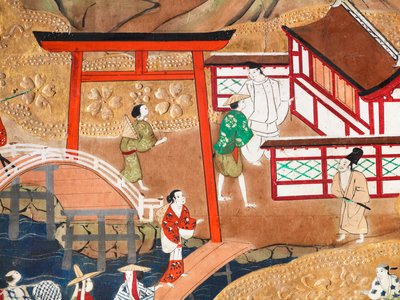 Osakazu Byobu - Japansk vikskärm med åtta paneler (målning) av Japanese School