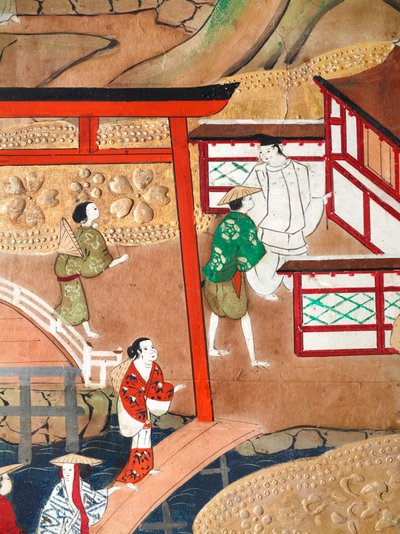 Osakazu Byobu - Japansk vikskärm med åtta paneler (målning) av Japanese School