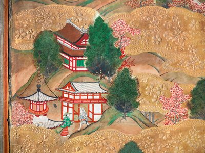 Osakazu Byobu - Japansk vikskärm med åtta paneler (målning) av Japanese School
