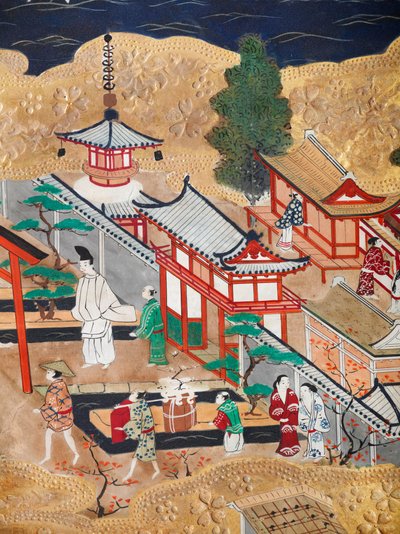 Osakazu Byobu - Japansk vikskärm med åtta paneler (målning) av Japanese School
