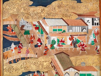Osakazu Byobu - Japansk vikskärm med åtta paneler (målning) av Japanese School