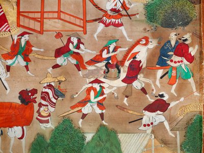 Osakazu Byobu - Japansk vikskärm med åtta paneler (målning) av Japanese School