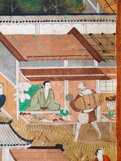 Osakazu Byobu - Japansk vikskärm med åtta paneler (målning) av Japanese School