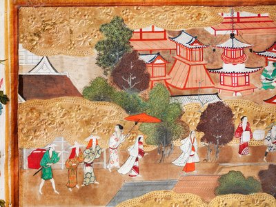 Osakazu Byobu - Japansk vikskärm med åtta paneler (målning) av Japanese School