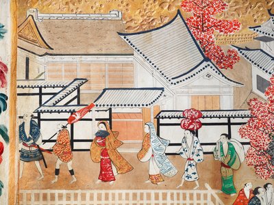 Osakazu Byobu - Japansk vikskärm med åtta paneler (målning) av Japanese School