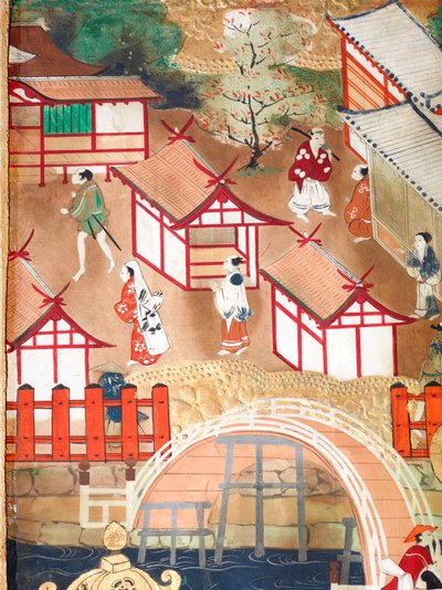 Osakazu Byobu - Japansk vikskärm med åtta paneler (målning) av Japanese School
