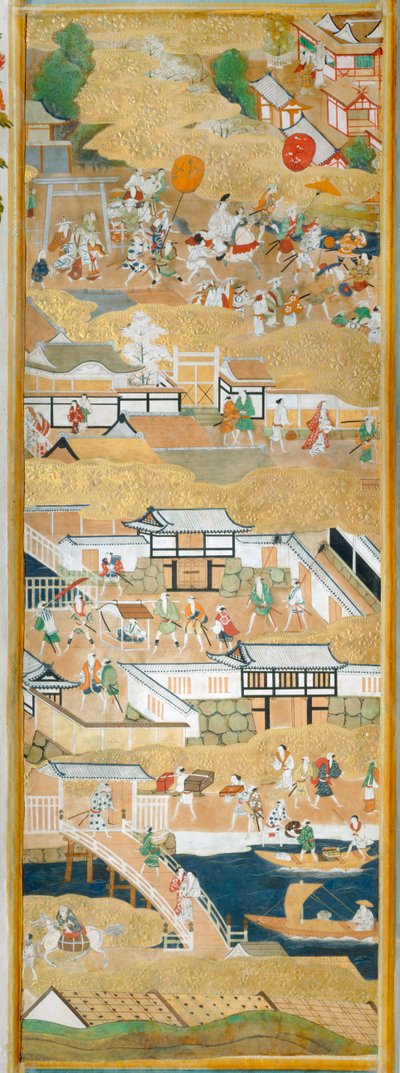 Osakazu Byobu - Japansk vikskärm med åtta paneler (målning) av Japanese School
