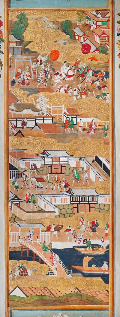 Osakazu Byobu - Japansk vikskärm med åtta paneler (målning) av Japanese School