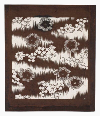 Pappersstencil (katagami), sent 1800-tal (Mulberry barkpapper med persimonjuice med sidentråd) av Japanese School