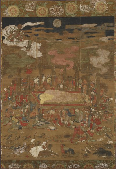 Parinirvana av Sakyamuni, den historiska Buddha (bläck, färg & guld på siden) av Japanese School