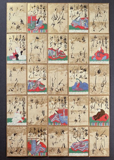 Spelkort med 100 poeter och dikter, sålda på Exposition Universelle i Paris 1867 (penna och bläck på papper) av Japanese School