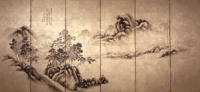 Recto: Landscape After Mi Fei, ca 1810 (bläck på bladguld) av Japanese School