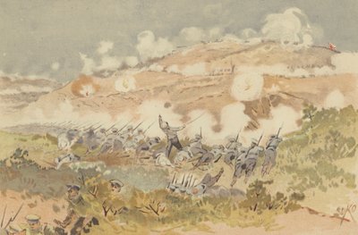 Rysk motattack på vår position i Chien-shan (chromolitho) av Japanese School