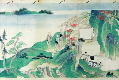 Tjenare, ur en illustrerad historia om munken Ippens liv (1239-89) (wc på papper) av Japanese School