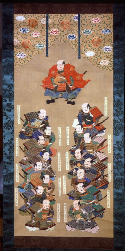 Shogun från familjen Tokugawa med de 16 ädla samurajerna, 1600-talet av Japanese School