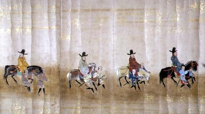 Sjätte koreanska ambassaden till Japan i Meireki 1 vid tiden för Tokugawa Ietsunas efterföljd 1651, möjligen av Kano Masunobu (1625-94) (rullmålning) (detalj) av Japanese School