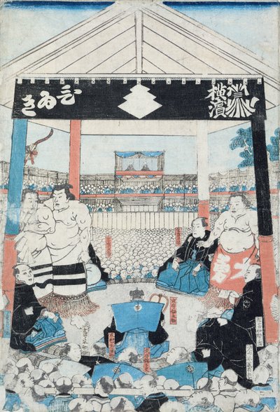 Sumobrottare på väg att börja en match (träblocktryck) av Japanese School
