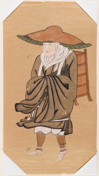Den kinesiska buddhistiska pilgrimen Hsuan-Tsang (bläck på papper) av Japanese School