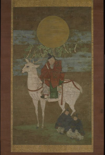 Avgången från Kashima (Deity of the Kasuga ut), sent 1300-tal (Hängande rulle: bläck, färg och guld på siden) av Japanese School