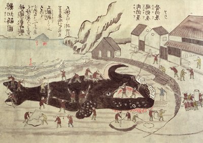 The Joining of a Whale, sent 1800-tal (färggravyr) av Japanese School