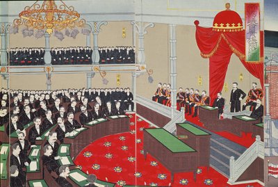 Parlamentet i Tokyo, slutet av artonhundratalet (trätryck i färg) av Japanese School