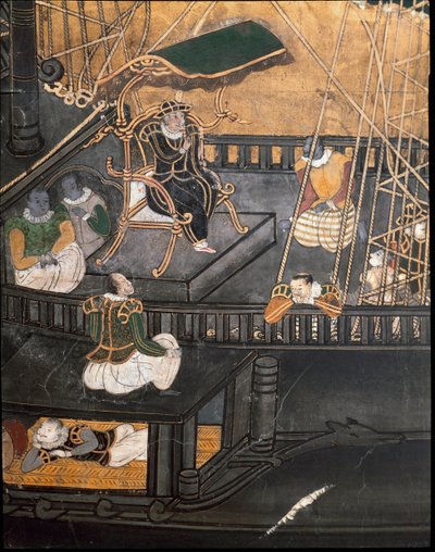 Det portugisiska skeppet, från ankomsten av portugisiska jesuitiska missionärer till Japan (målning av Japanese School
