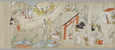 The Tenjin Shrine Scrolls (en i ett par) (detalj), Tosa School, 1600-talet (bläck, färg & gofun på papper) (se även 5846316) av Japanese School